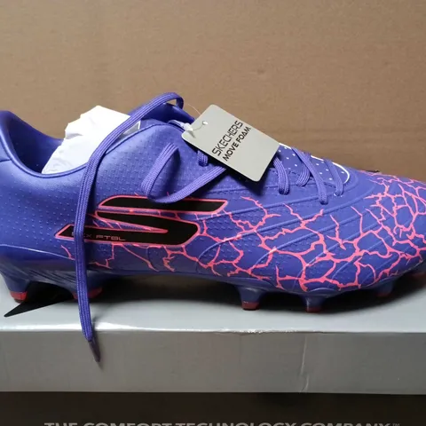 BOXED PAIR OF SKECHERS SKX:FTBL BOOTS IN PURPLE/ORANGE - UK 12