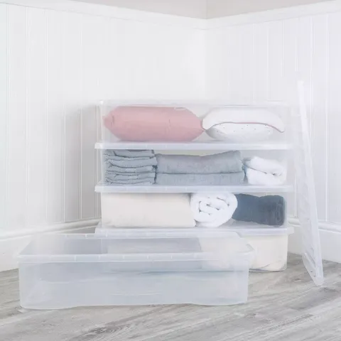 SET OF 2 CLEAR PLASTIC CRYSTAL UNDERBED STORAGE BOXES – 42 LITRES EACH