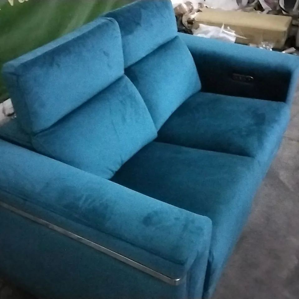 QUALITY DESIGNER TEAL PLUSH VELVET ELECTRIC RECLINER 2 SEATER SOFA