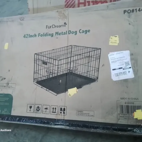 BOXED 42 INCH FOLDING METAL DOG CAGE