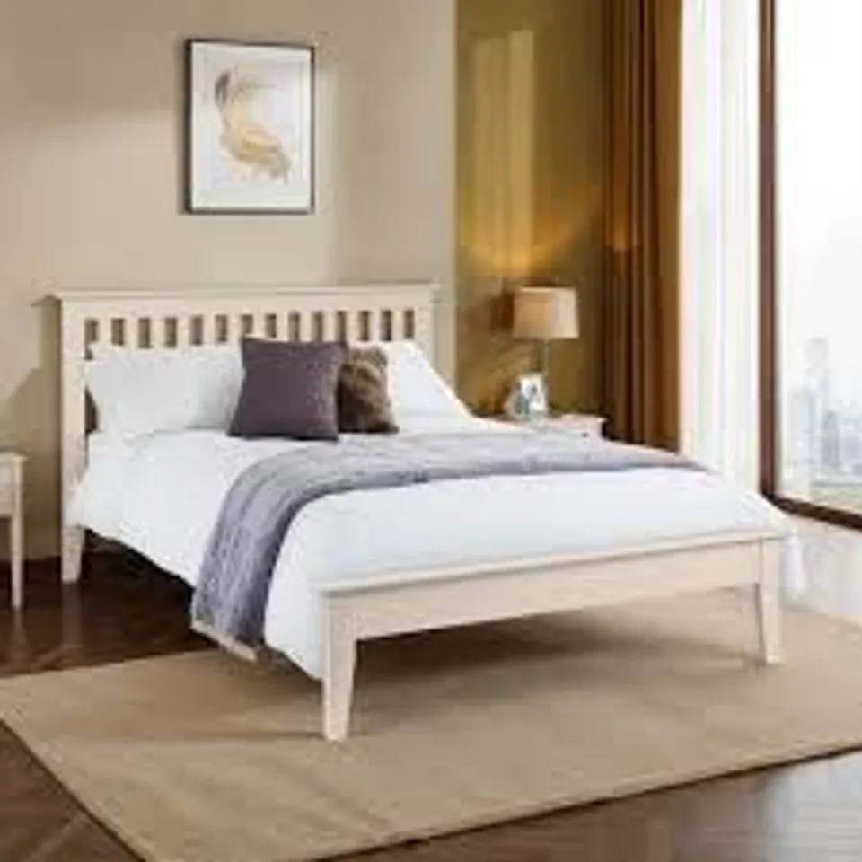 BOXED JULIAN BOWEN SALERNO 135cm BED FRAME - IVORY (2 BOXES)