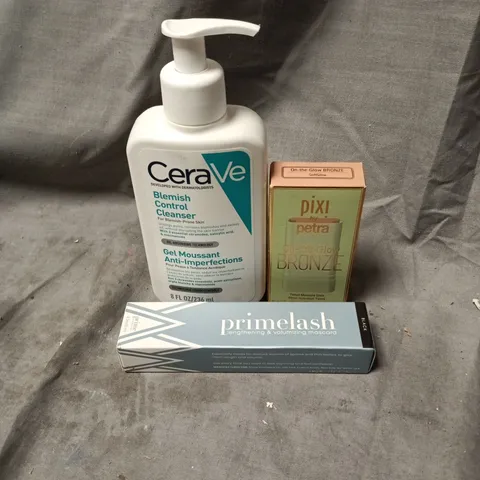 APPROXIMATELY 15 ASSORTED HEALTH AND BEAUTY ITEMS INCLUDING CERAVE BLEMISH CONTROL CLEANSER, PRIMELASH MASCARA AND PIXI BY PETRA ON THE GLOW BRONZE