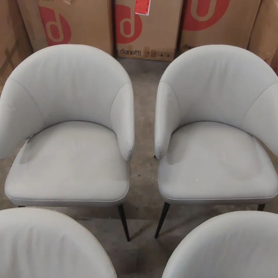 SET OF 4x DANETTI LANDON LIGHT GREY LEATHER DINING CHAIRS
