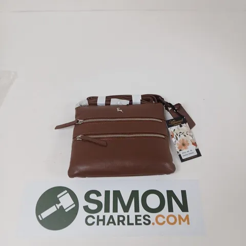 ASHWOOD DOUBLE ZIP LEATHER CROSS-BODY BAG - COGNAC