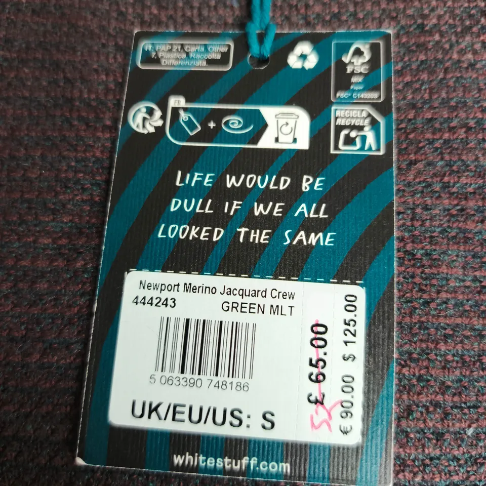 WHITE STUFF NEWPORT MERINO JACQUARD CREW – GREEN MARL – UK S