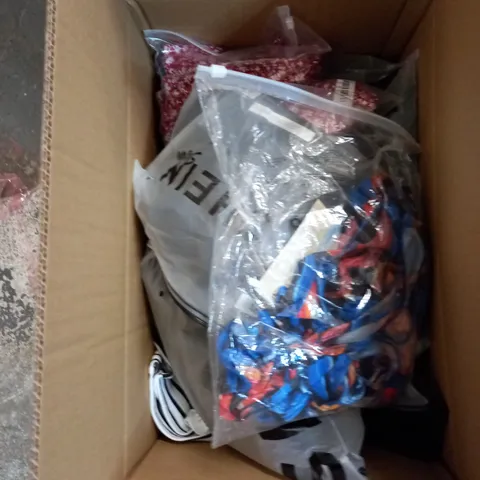 MEDIUM BOX OF ASSORTED CLOTHING ITEMS IN VARIOUS SIZES AND COLOURS