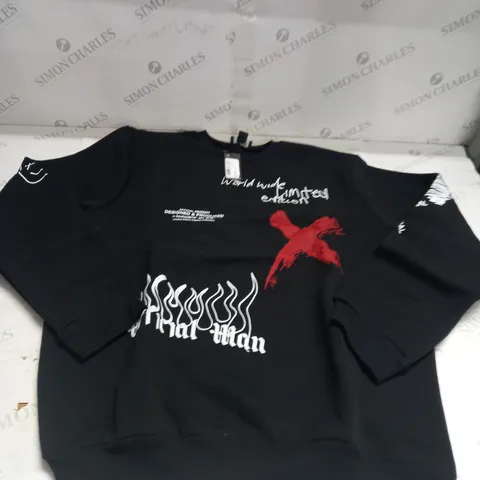 BLACK OVERSIZED GRAFFITI JUMPER SIZE S