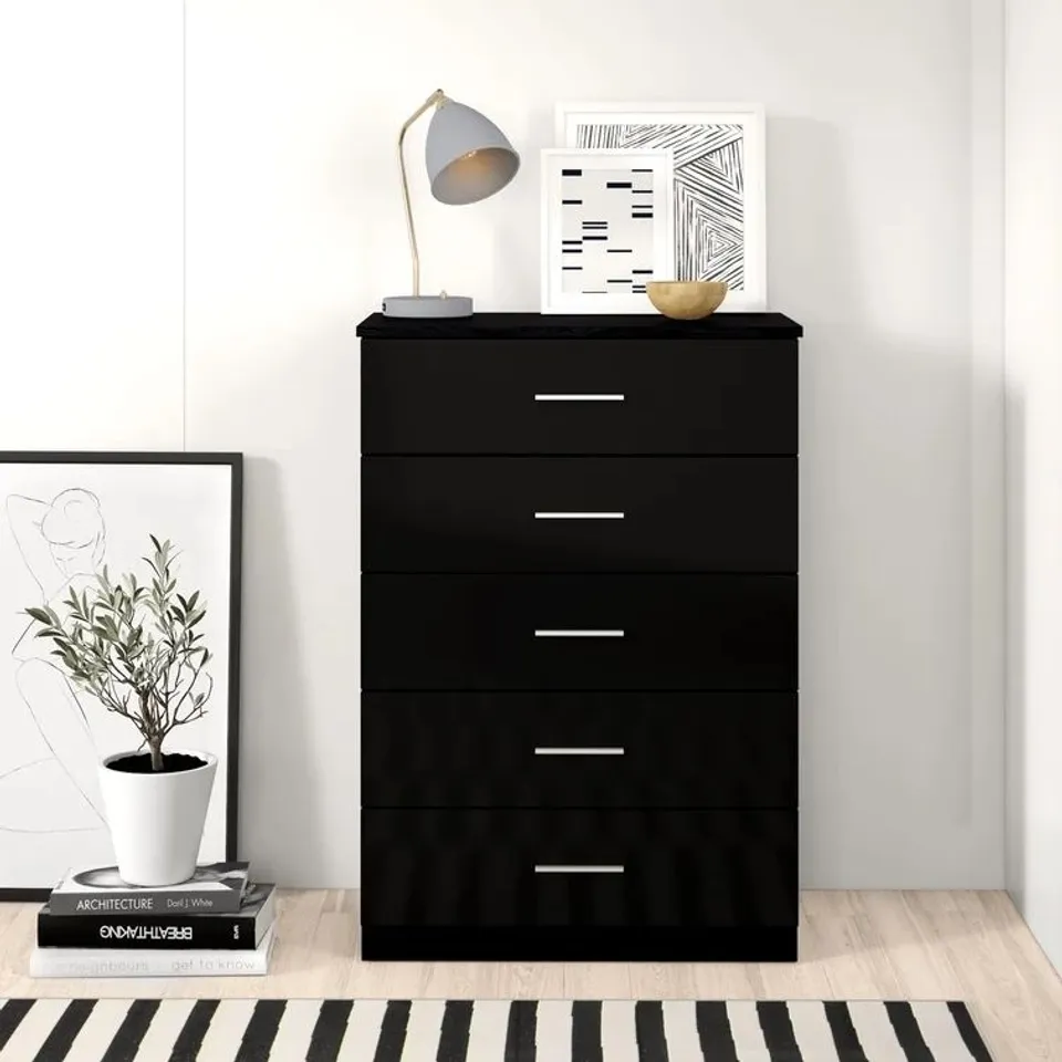 BOXED EVA 5 DRAWER 70CM CHEST OF DRAWERS BLACK