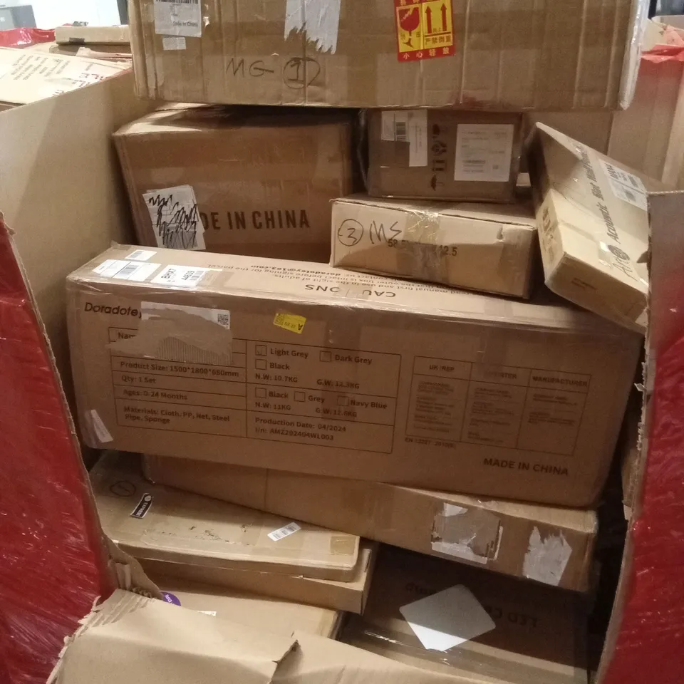 PALLET OF ASSORTED HOUSEHOLD GOODS AND PRODUCTS TO INCLUDE; SAFETY GATE, COLD PRESS SLOW JUICER, PC AIR COOLER ETC