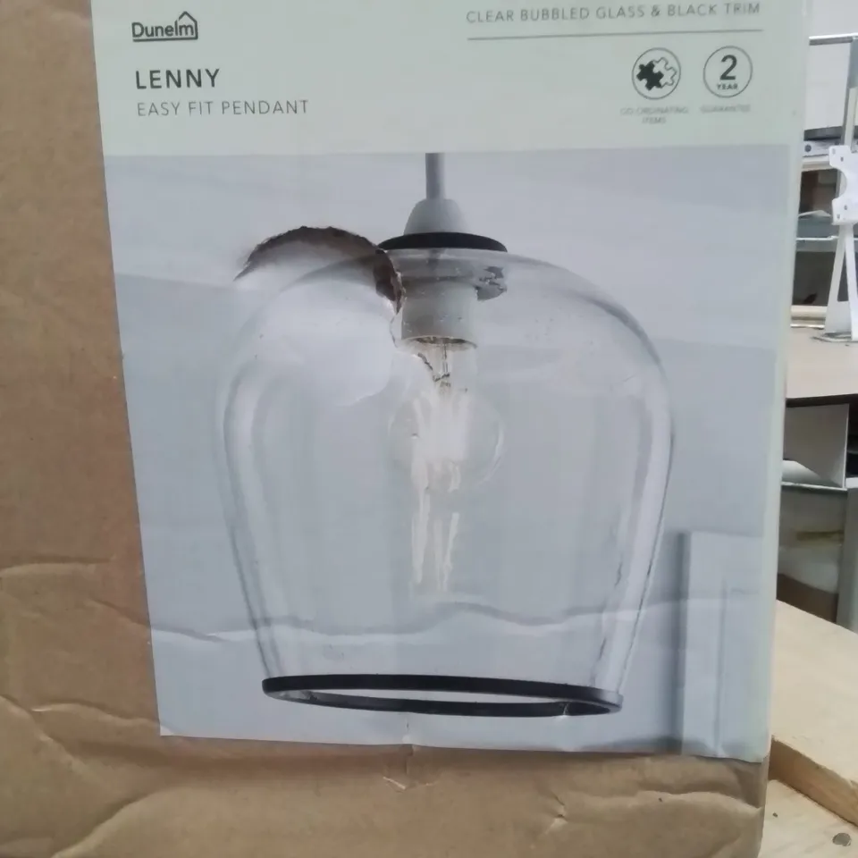 BOXED LENNY EASY FIT PENDENT CLEAR BUBBLED GLASS AND BLACK TRIM 