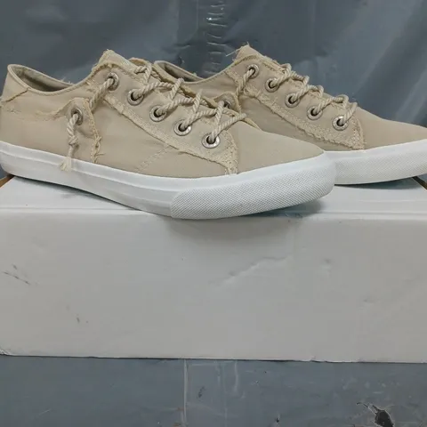 BOXED PAIR OF BLOWFISH MALIBU MARTINA TRAINERS NEWPORT IN SAND SIZE 7