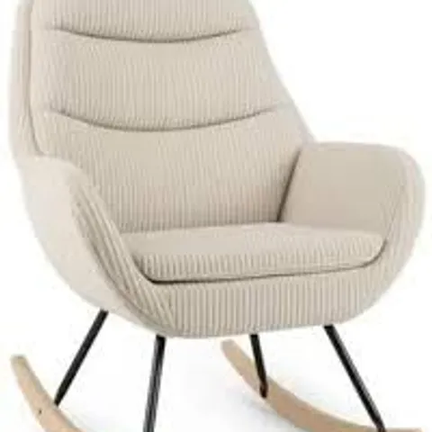 BOXED UPHOLSTERED ROCKING CHAIR NURSERY GLIDER ROCKER WITH PADDED BACKREST-BEIGE