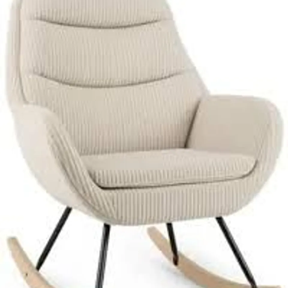 BOXED UPHOLSTERED ROCKING CHAIR NURSERY GLIDER ROCKER WITH PADDED BACKREST-BEIGE