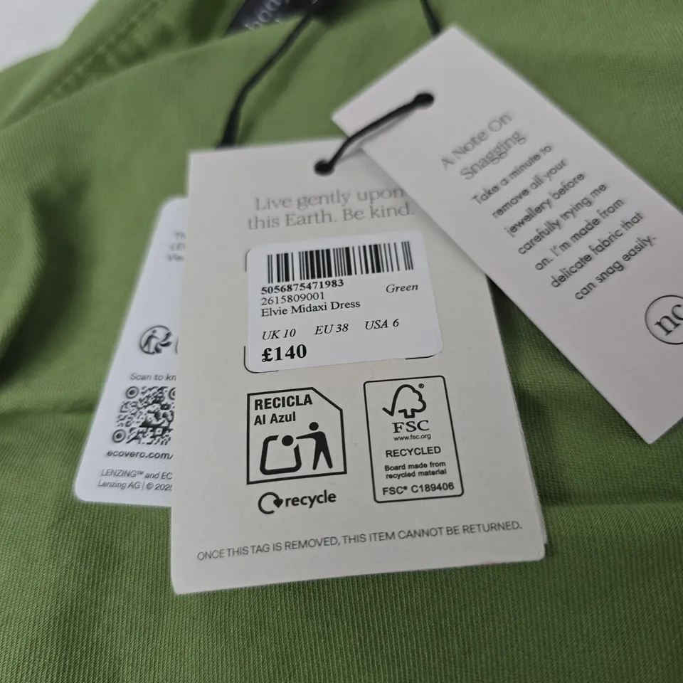 NOBODY'S CHILD GREEN DRESS, UK 10 (EU 38)