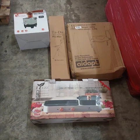 PALLET OF ASSORTED ITEMS INCLUDING: SPLIT TYPE MULTI-PURPOSE POT, TA-DA CHAIR, WAX MELTER, TOILET SEAT FRAME ECT