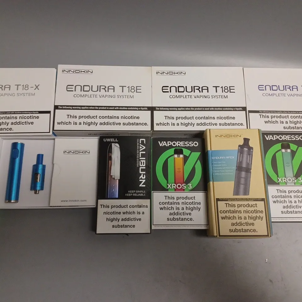 APPROXIMATELY 10 ASSORTED E-CIGARETTE PRODUCTS TO INCLUDE INNOKIN, VAPORESSO, UWELL ETC 