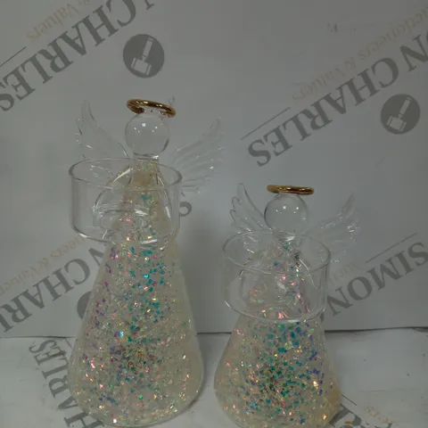 HOME REFLECTIONS SET OF 2 PRE-LIT GLASS ANGEL CANDLE HOLDERS