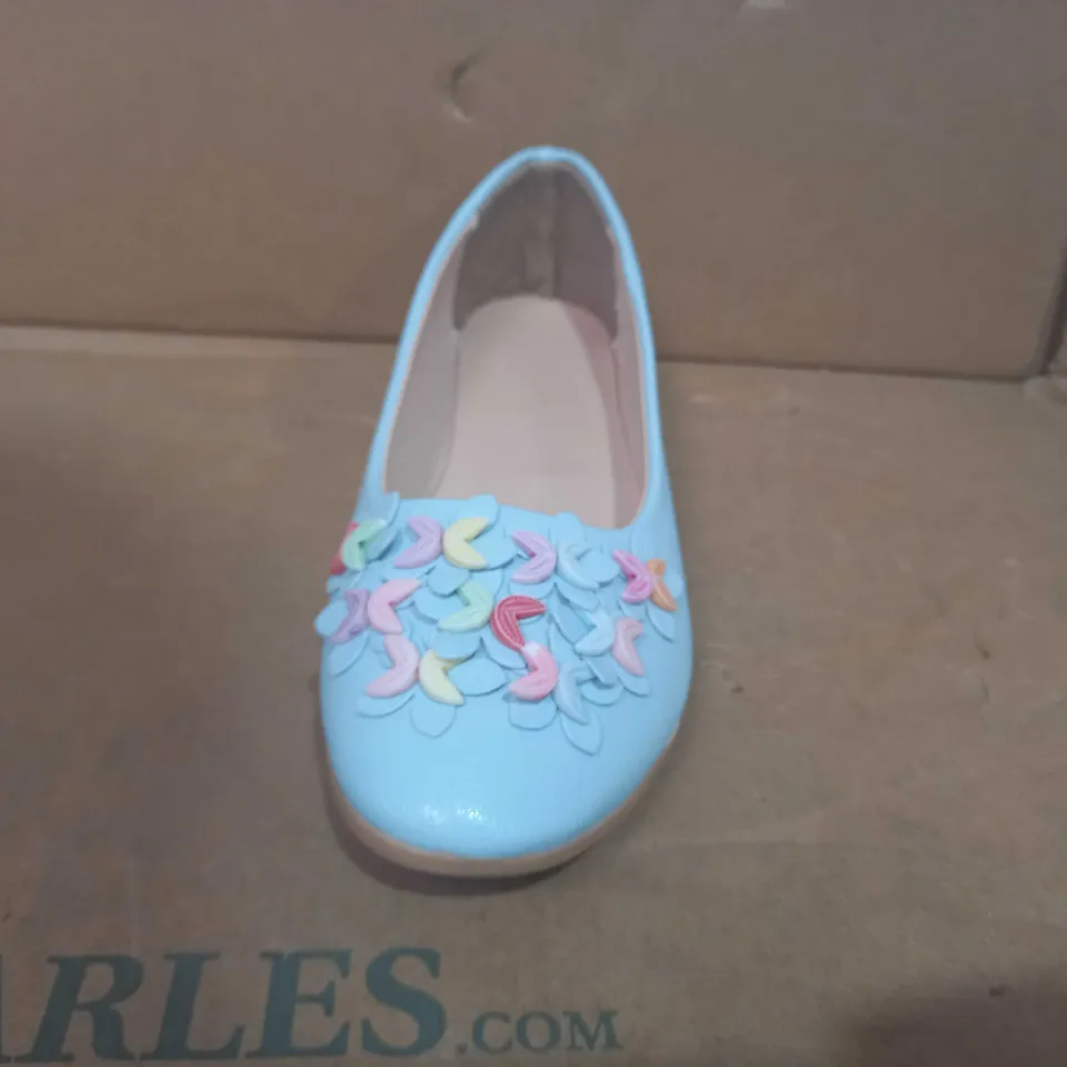 BOXED PAIR OF DESIGNER SLIP ON SHOES IN LIGHT BLUE EU SIZE 36 