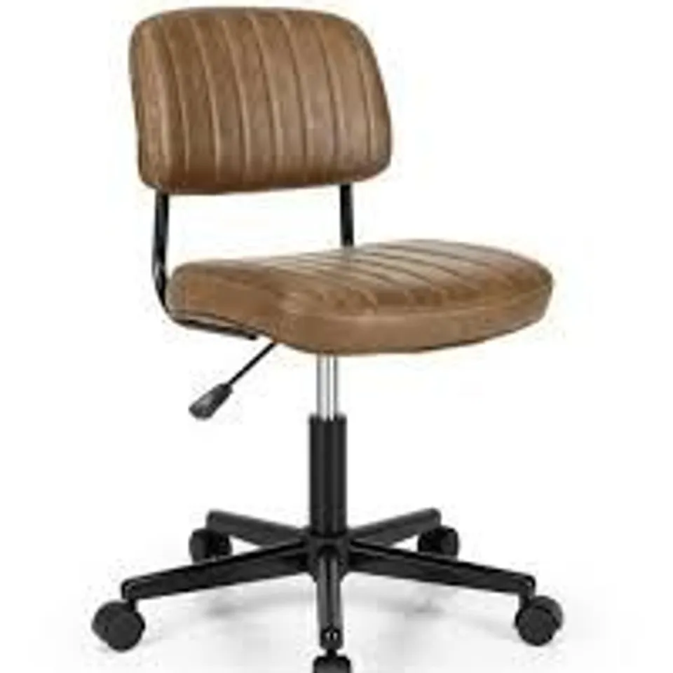 BOXED COSTWAY PU LEATHER ADJUSTABLE OFFICE CHAIR SWIVEL TASK CHAIR WITH BACKREST - BROWN