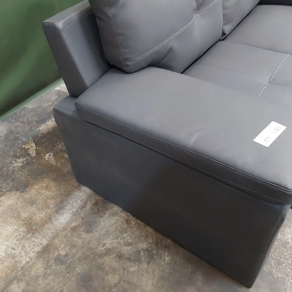 DESIGNER TWO SEATER SOFA GREY LEATHER 