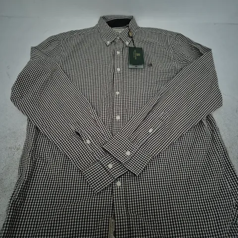 HOLLAND COOPER MEN'S TAILORED FIT BUTTON DOWN SHIRT – CHOCOLATE GINGHAM, UK SIZE L