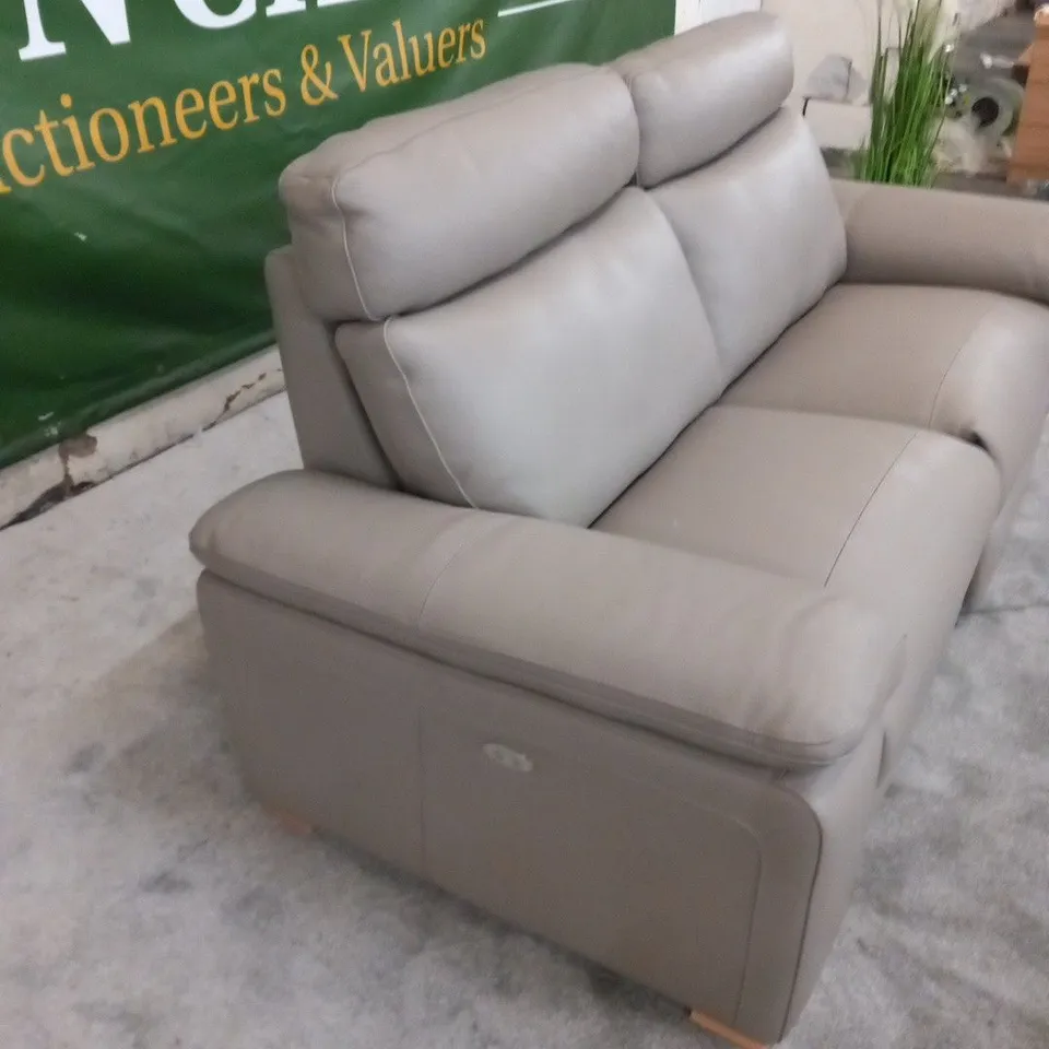 DESIGNER ITALIAN MADE MERRY DOVE GREY LEATHER THREE SEATER ELECTRIC RECLINING SOFA