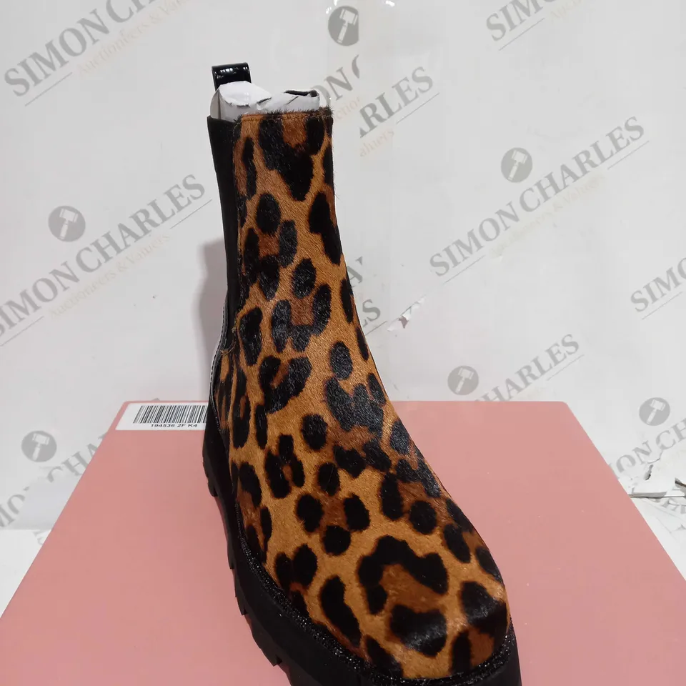 BOXED MODA IN PELLE GERRI EMBELLISHED SQUARE TOE CHELSEA BOOT - LEOPARD - SIZE 4