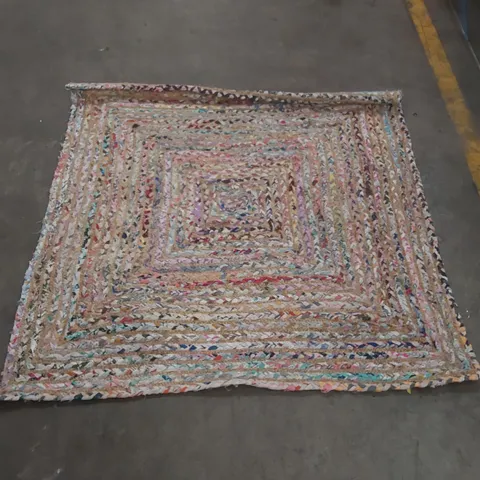 QUALITY HERZIG FLATWEAVE COTTON BEIGE/YELLOW RUG - 122 x 122cm