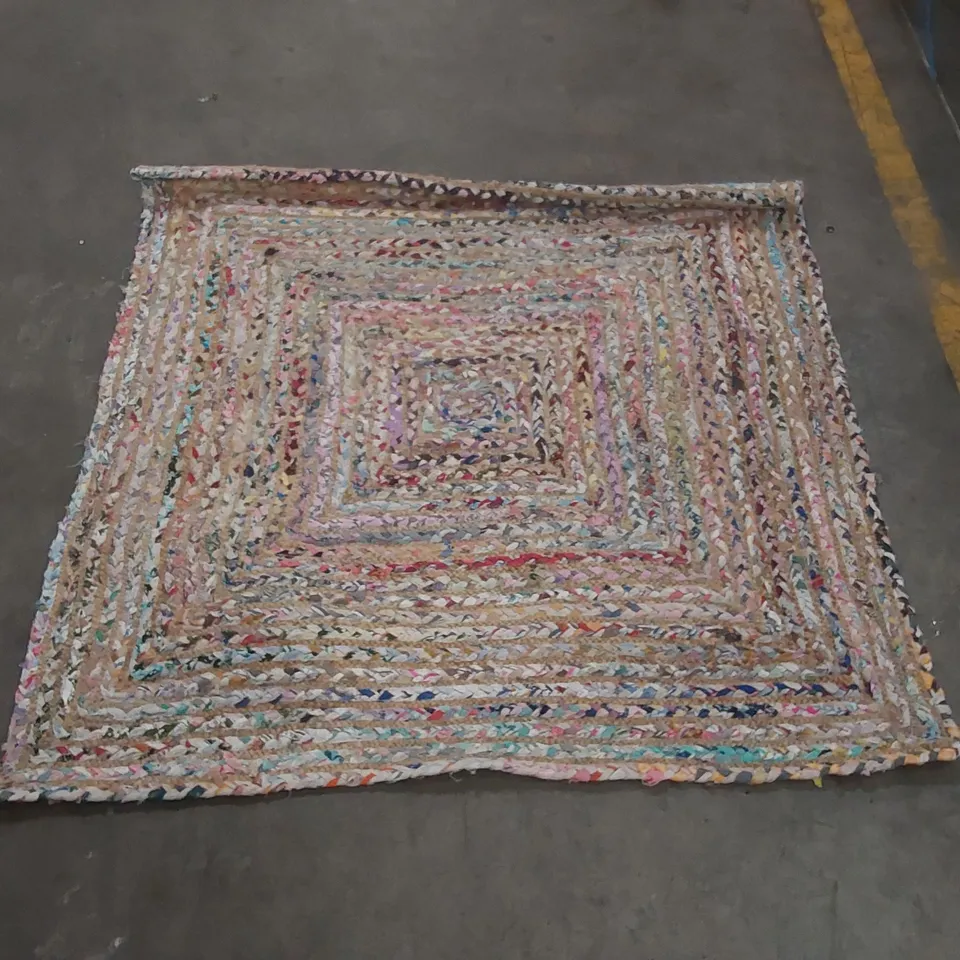 QUALITY HERZIG FLATWEAVE COTTON BEIGE/YELLOW RUG - 122 x 122cm