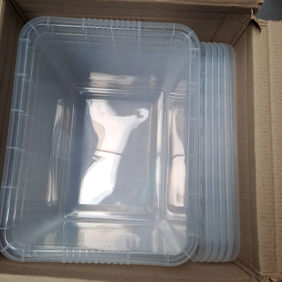 LOT OF 4 CLEAR PLASTIC STORAGE TUBS WITH LIDS