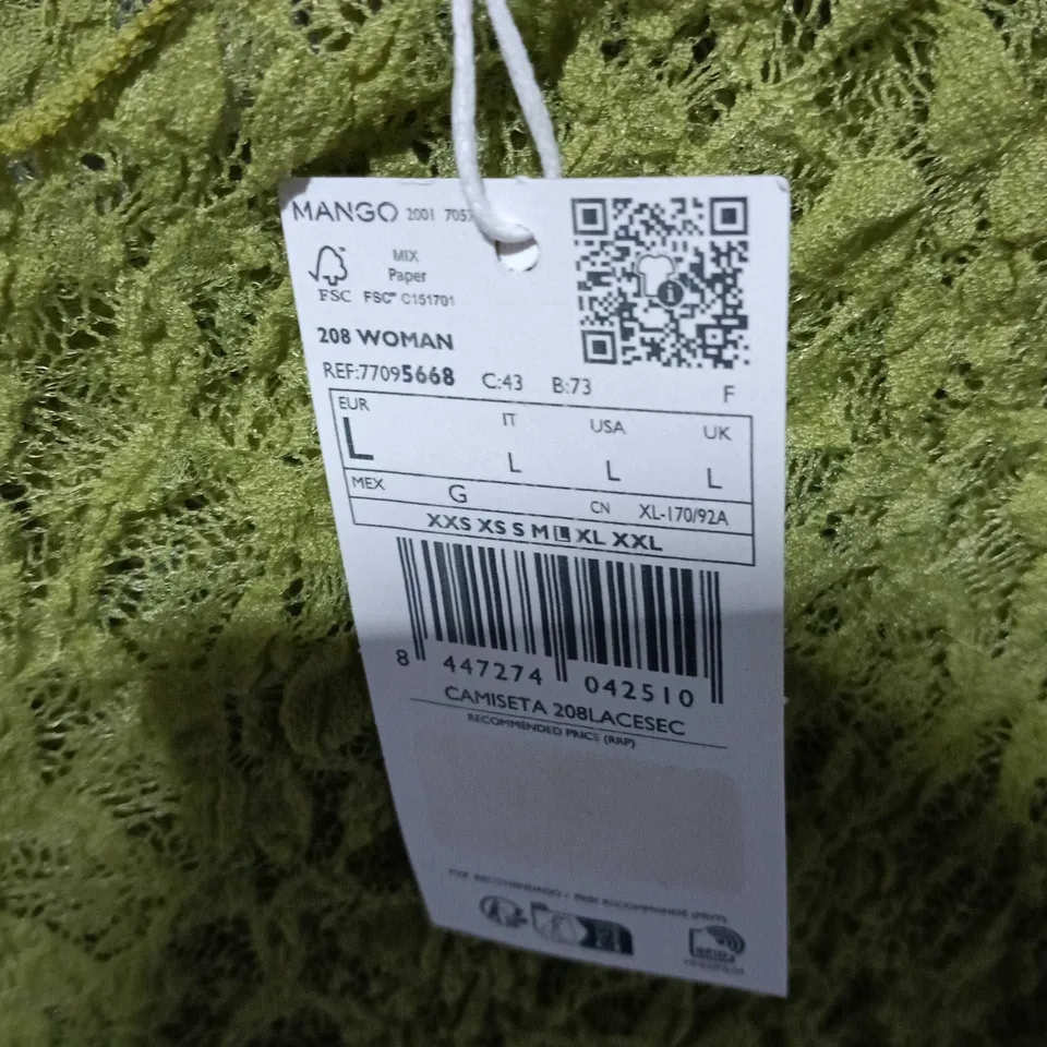 MANGO LIME GREEN LACE TOP – WOMEN'S, SIZE L