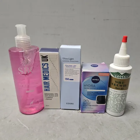 APPROXIMATELY 12 ASSORTED HEALTH & BEAUTY ITEMS TO INCLUDE - WILD GROWTH HAIR OIL , HAIR MEDICS  UK , NIVEA HYDRA SKIN EFFECT ETC