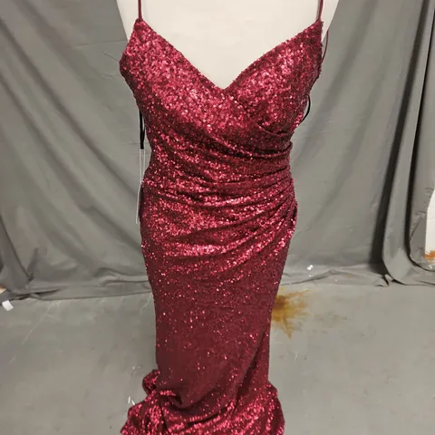 SORELLA VITA RUCHED SEQUIN OCCASION DRESS IN BURGUNDY SIZE 12