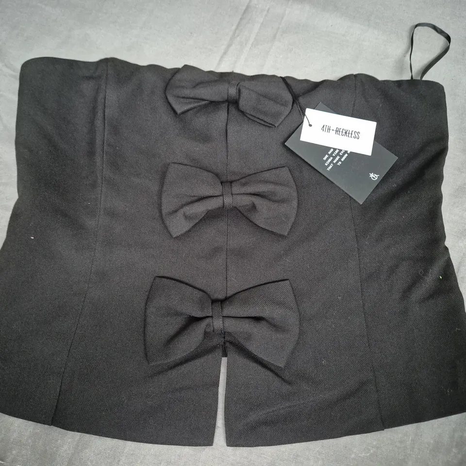 4TH + RECKLESS BANDEAU BOW DETAIL CORSET TOP, BLACK - SIZE 12 