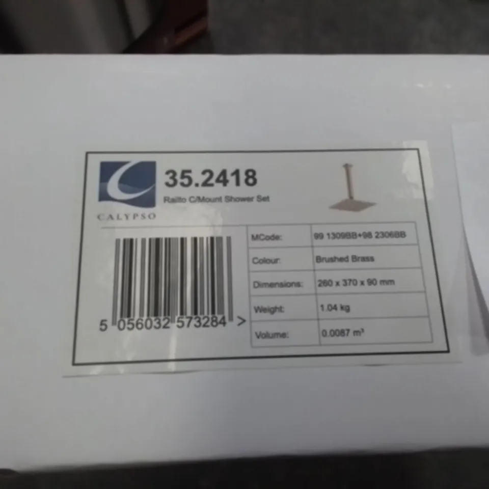 BOXED AS NEW CALYPSO RAILITO C/MOUNT SHOWER SET IN BRUSHED BRASS