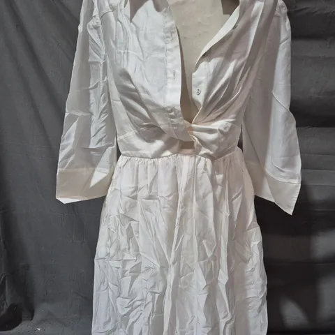 MINT VELVET TWIST DETAIL MIDI SHIRT DRESS – UK 12 – WHITE
