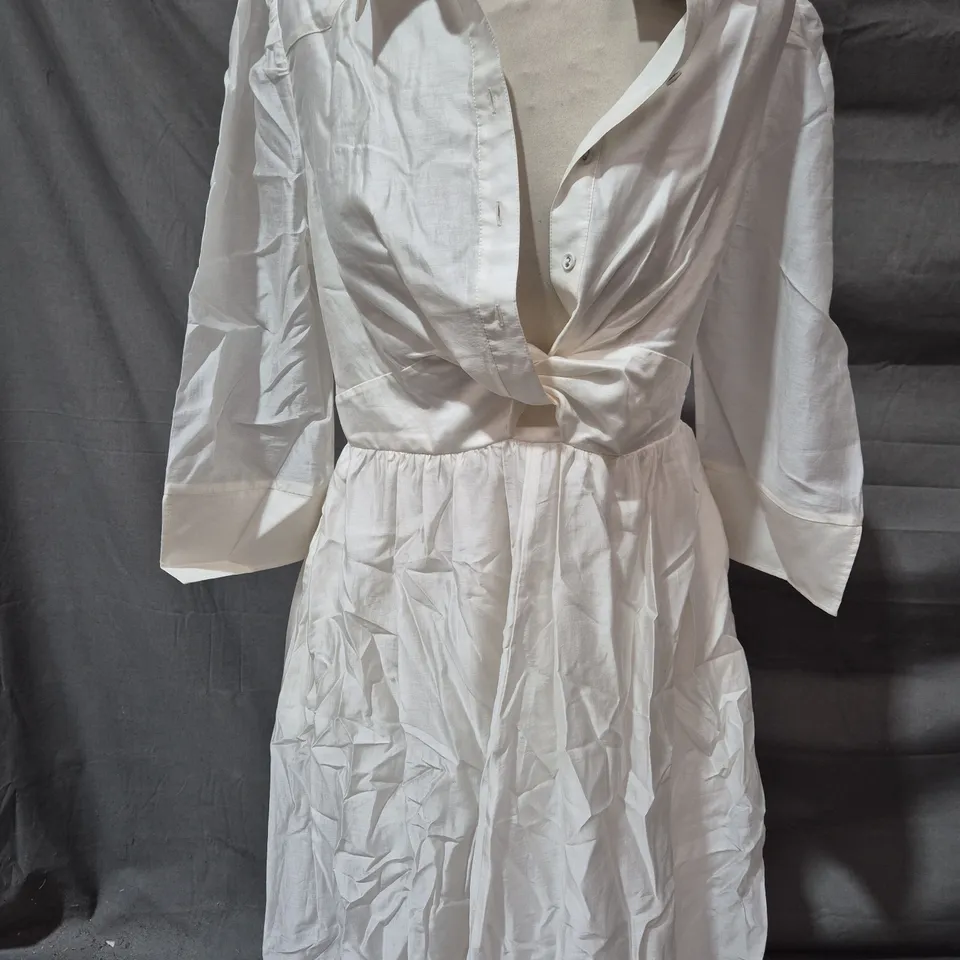 MINT VELVET TWIST DETAIL MIDI SHIRT DRESS – UK 12 – WHITE