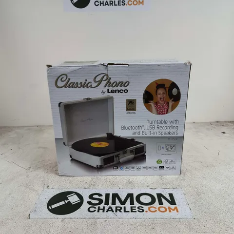 BOXED CLASSIC PHONO BY LENCO TURNTABLE AND BUILT IN SPEAKERS - TT-115CR