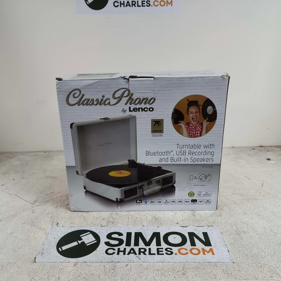 BOXED CLASSIC PHONO BY LENCO TURNTABLE AND BUILT IN SPEAKERS - TT-115CR