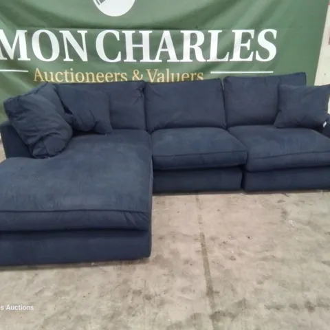 QUALITY BRITISH DESIGNER LOUNGE Co. LH FACING CHAISE SOFA PLUSH BLUE FABRIC