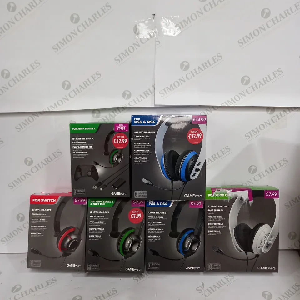 BOX OF APPROX 14 ASSORTED HEADSETS TO INCLUDE - PS4 & PS5 HEADSET - XBOX 1 HEADSET - SWITCH HEADSET ECT