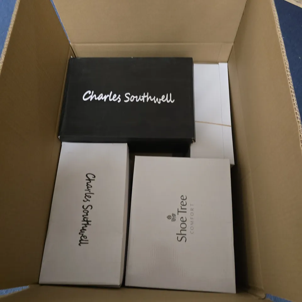 BOX OF APPROXIMATELY 10 ASSORTED PAIRS OF SHOES IN VARIOUS STLYLES , COLOURS AND SIZES