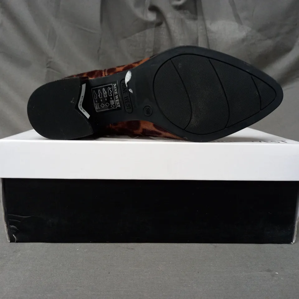 BOXED PAIR OF NINE WEST TAYE SYNTHETIC ANKLE BOOTS IN ANUMAL PRINT EU SIZE 35
