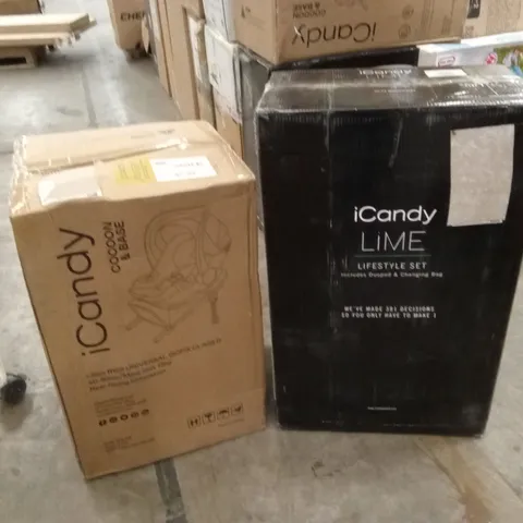 BOXED ICANDY LIME STROLLER AND CAR SEAT COCOON & BASE - CHARCOAL/DARK GREY (2 BOXES)
