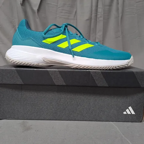 BOXED PAIR OF ADIDAS GAMECOURT 2 M SHOES IN TEAL/GREEN UK SIZE 11