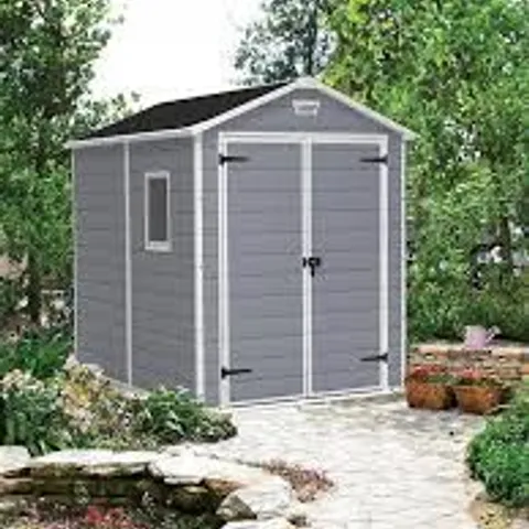 BOXED KETER 6X8 FT APEX MANOR RESIN GARDEN SHED (1 BOX)