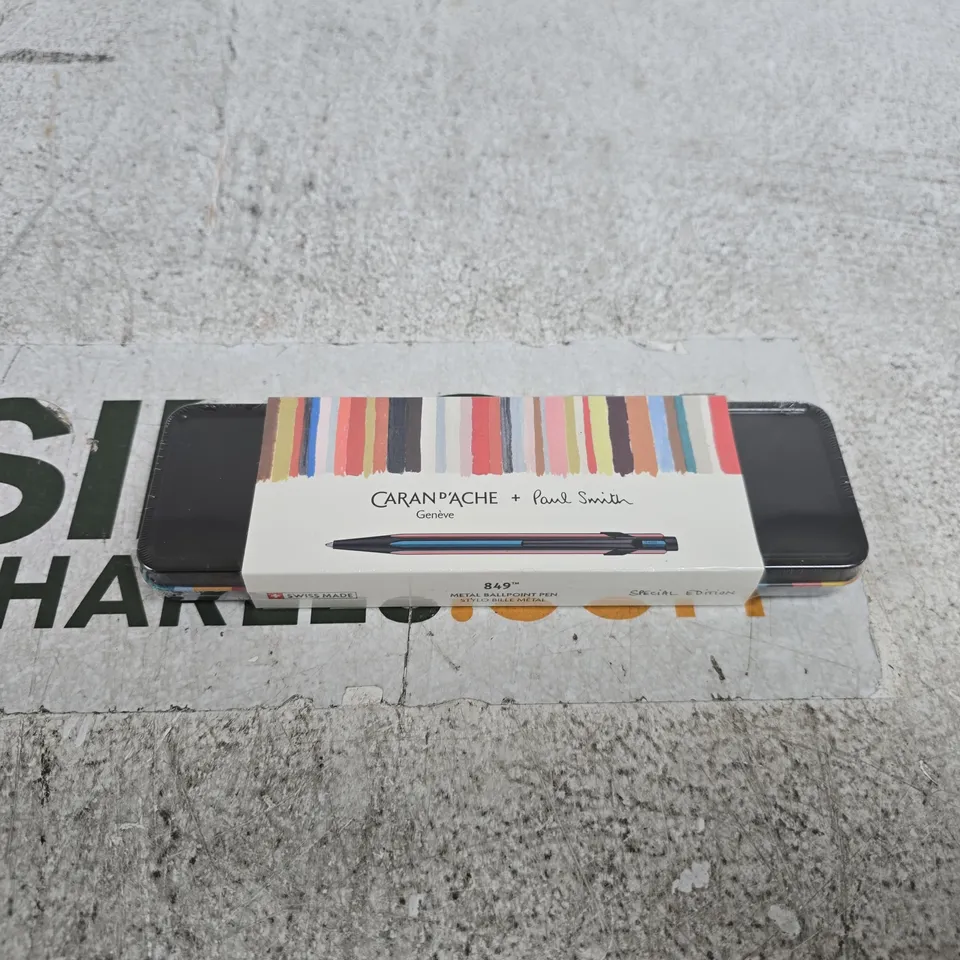 CARAN D'ACHE + PAUL SMITH 849 METAL BALLPOINT PEN SPECIAL EDITION IN TIN SWISS MADE