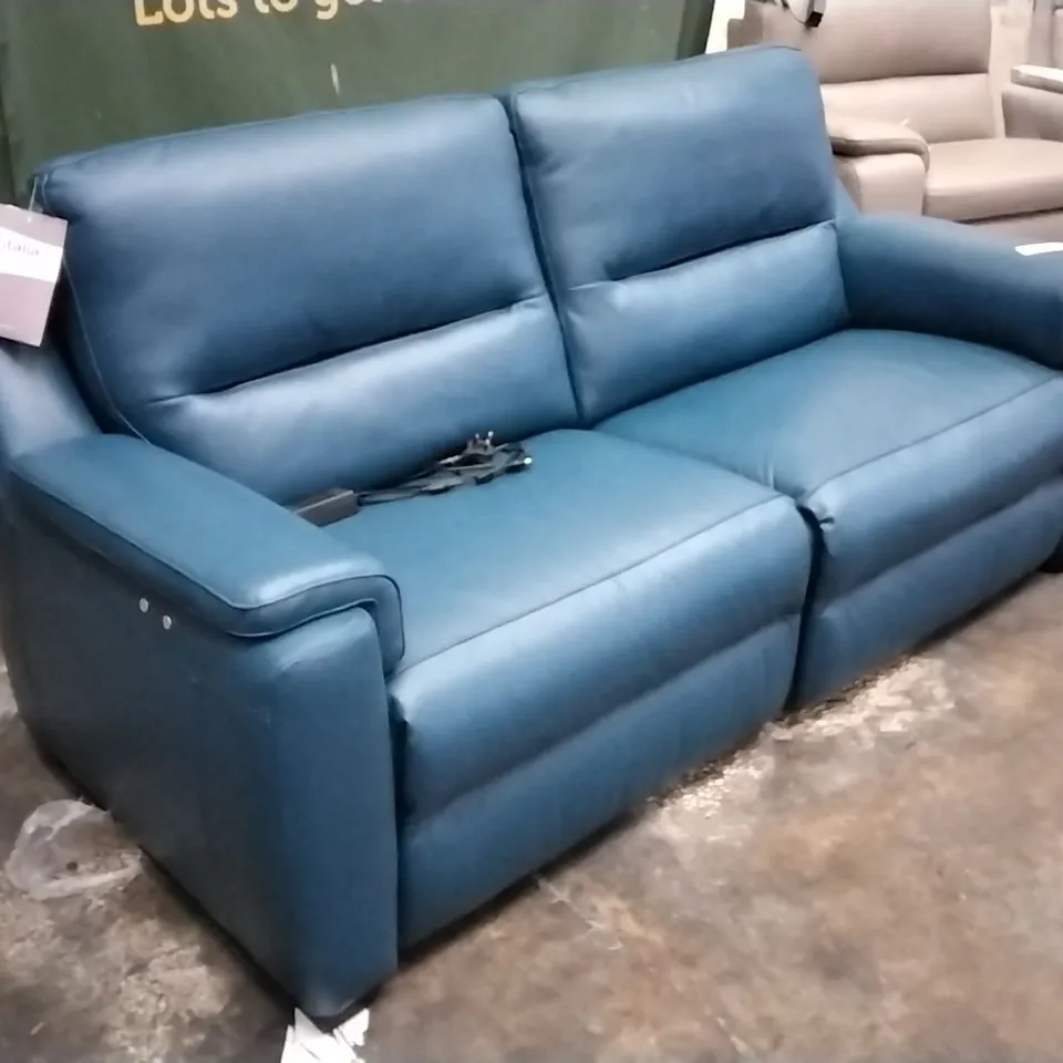 QUALITY ITALIAN DESIGNER AVOLA POWER RECLINER SOFA IN ELECTRIC BLUE LEATHER