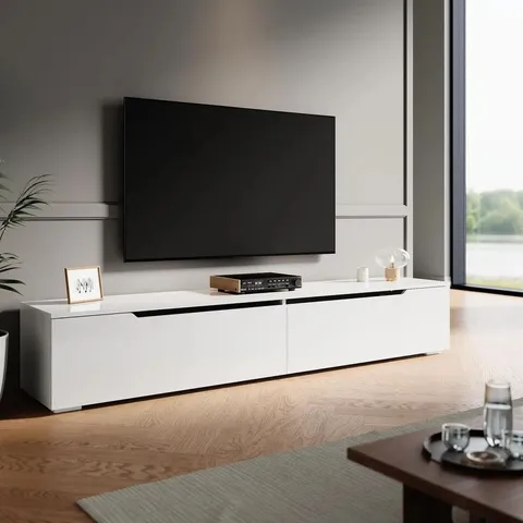 BOXED 3530CM LED TV CABINET, WHITE/BLACK HIGHLIGHT, STAND FOR TVS