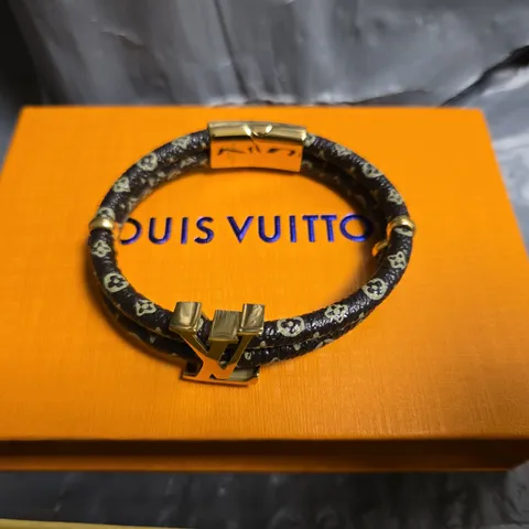 LOUIS VUITTON MONOGRAM BRACELET – BLACK FABRIC WITH GOLD HARDWARE 